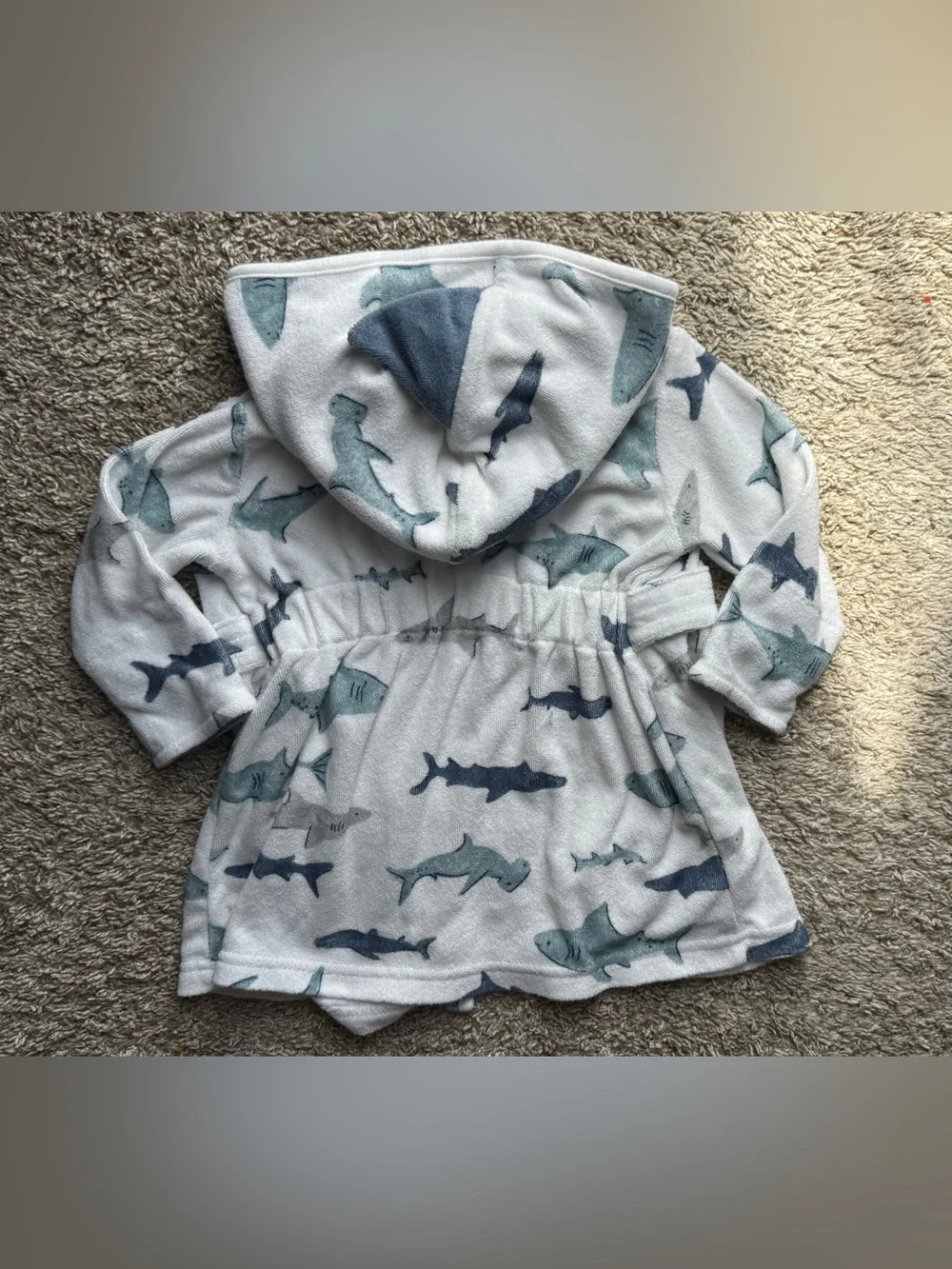Carter’s Just One You Shark Hooded Bath Robe Baby Size 0-9M Blue Gray